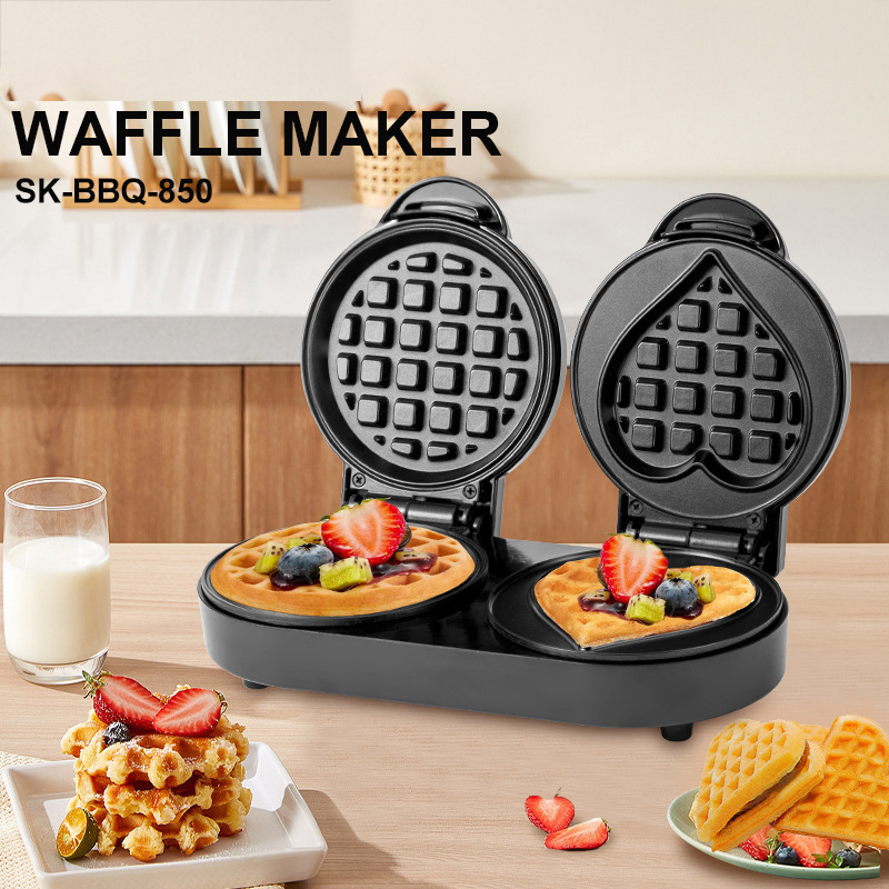 Mini Waffle Maker Machine - 110V Double Plate Waffle Maker, Round